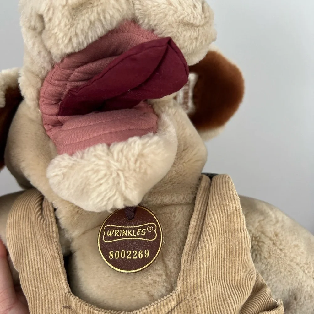 1981 Wrinkles Ganz Bros Boy Dog Puppet Brown Corduroy Overalls Collectible - Picture 2 of 6